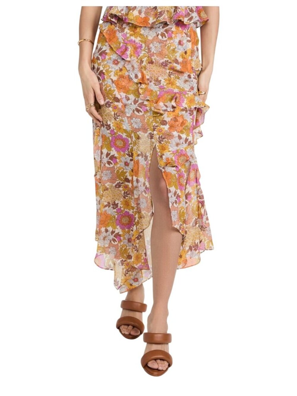 Veronica Beard Eleonora garden-floral silk midi skirt - Size 4